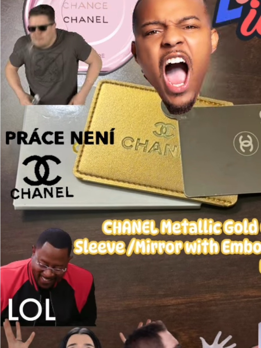CHANEL Metallic Gold Card Sleeve with Matching Mirror